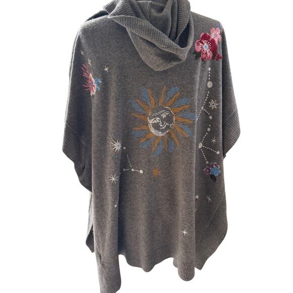 Johnny Was Sabrina Hooded Cape Cashmere Blend Embroidered Floral Celestial Boho - Picture 4 of 12